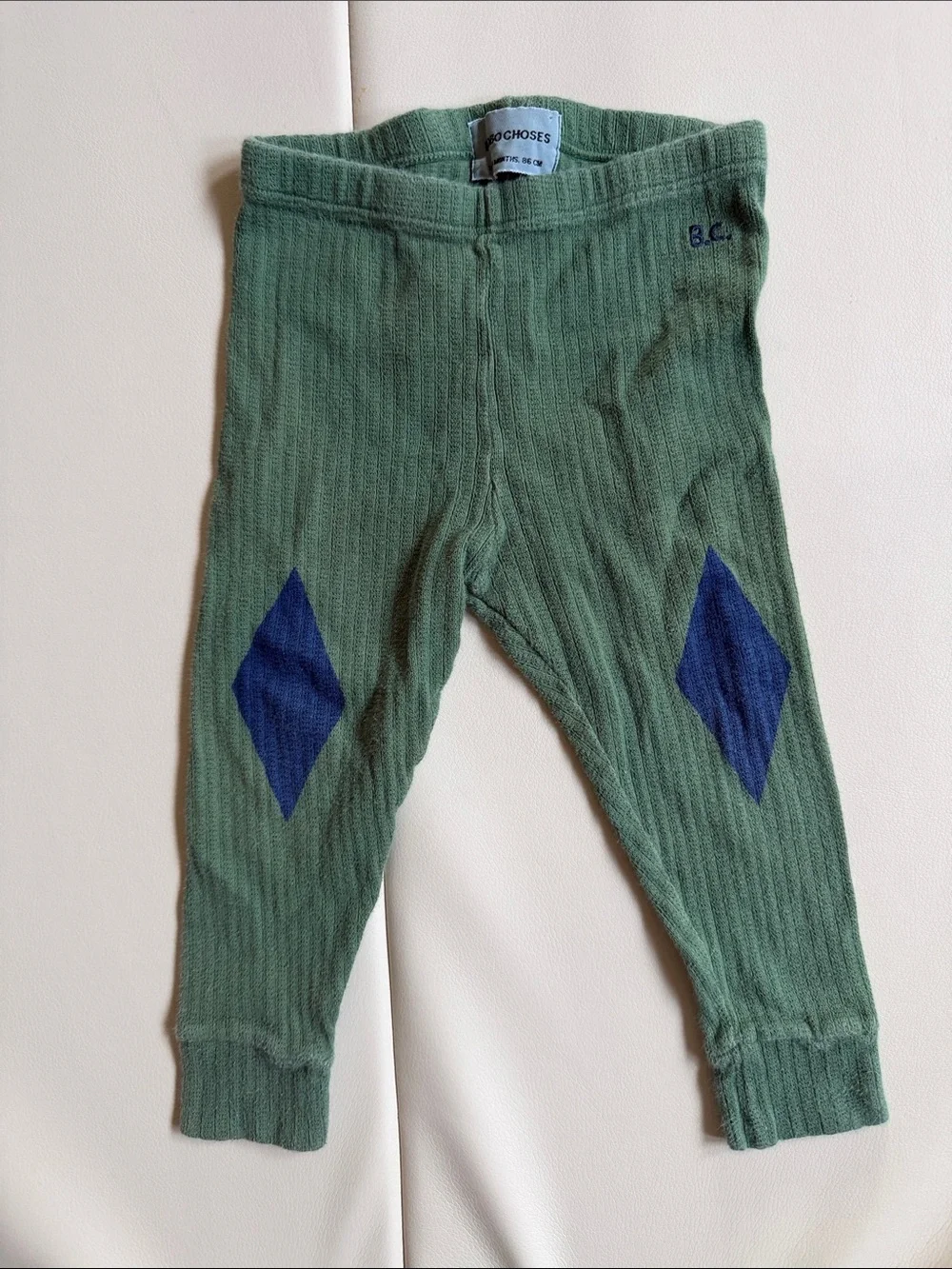 Bobo Choses Green Knit Kids Leggings with Blue Diamond Detail